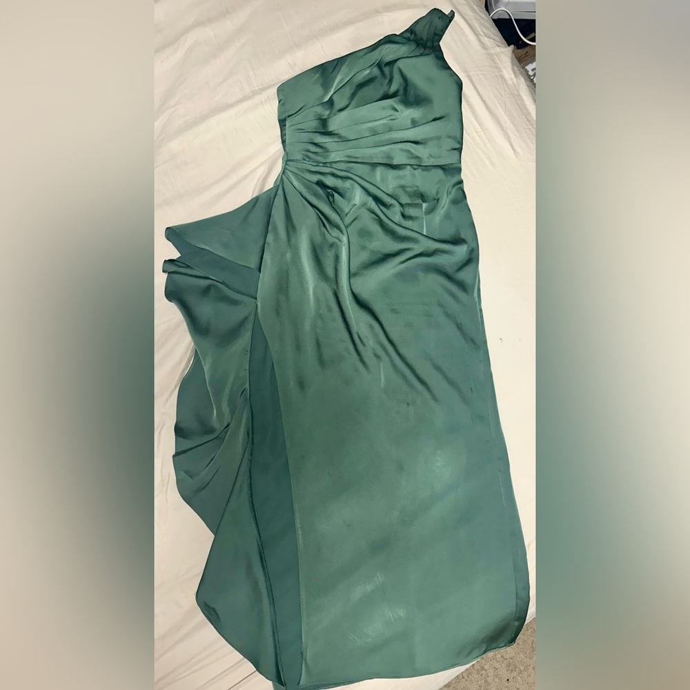 Azazie Green Asymmetrical One-Shoulder Gown